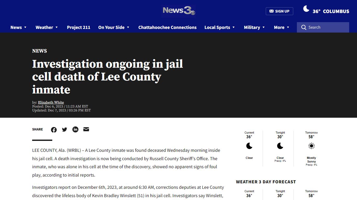 Investigation ongoing in jail cell death of Lee County inmate